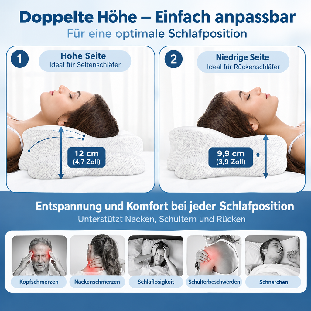 Nekova – Ergonomisches Nackenstützkissen aus Memory-Schaum | Konturiertes Design für Seiten-, Rücken- & Bauchschläfer | Atmungsaktiver Bezug