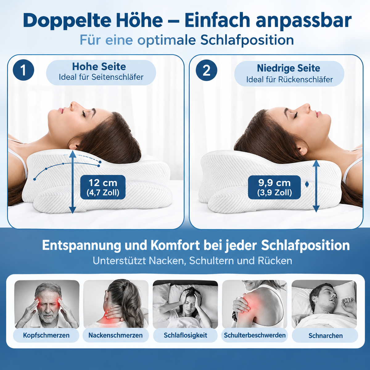 Nekova – Ergonomisches Nackenstützkissen aus Memory-Schaum | Konturiertes Design für Seiten-, Rücken- & Bauchschläfer | Atmungsaktiver Bezug